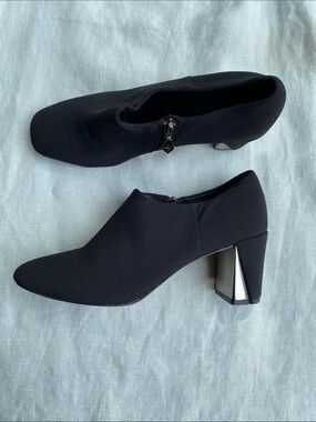Donald J. Pliner black Calla crepe elastic mirrored heel ankle boots booties